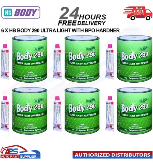 6x HB BODY 290 Ultra Light Multi Body Filler 3L Easy Sand With BPO Hardener